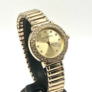 Kim Rogers Gold Stretch Bracelet Watch with Crystal Bezel 6.5" New Battery